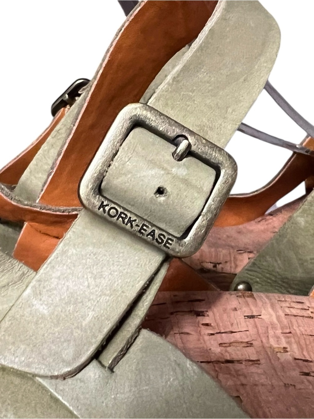 🌻Kork-Ease Drew Olive Green Leather Sandals Crisscross Studs Wood Heel Size 9 - Picture 4 of 10